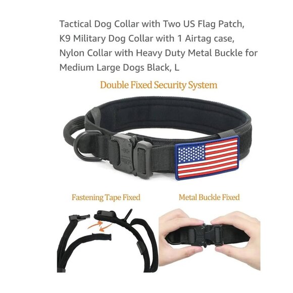 Tactical Dog Collar with Airtag Case and American Flag L - Picture 2 of 5